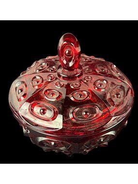 Viking Glass Ruby Red Bullseye Covered Candy Dish 1969-1971 5.5" Tall 6" Wide